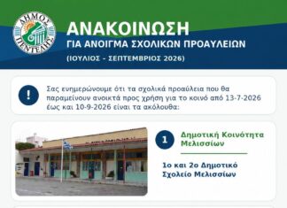 ΑΝΑΚΟΙΝΩΣΗ ΓΙΑ ΑΝΟΙΓΜΑ ΣΧΟΛΙΚΩΝ ΠΡΟΑΥΛΕΙΩΝ