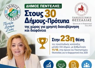 Δήμος Πεντέλης: Στους 30 Δήμους-Πρότυπα της χώρας για χρηστή διακυβέρνηση και διαφάνεια